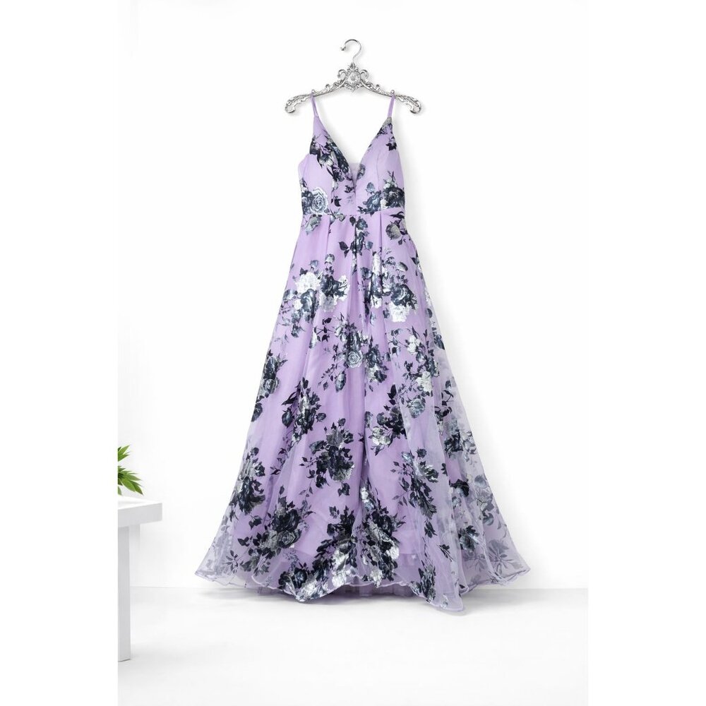 Crystal Doll Lilac Metallic Floral BIG SKIRT POCKETS Prom Ball Dress, Sz 13 - Picture 3 of 10